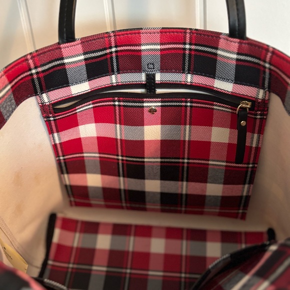 Kate Spade New York Hyde Lane Plaid Riley Tote Red Black - Picture 8 of 14